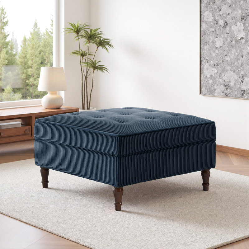 31.98cm Wide Tufted Rectangle Solid Colour Ottoman with Storage, Navy