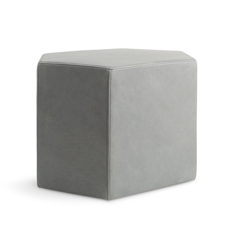 Hecks Hexagon Ottoman, Breezy Blue Genuine Leather
