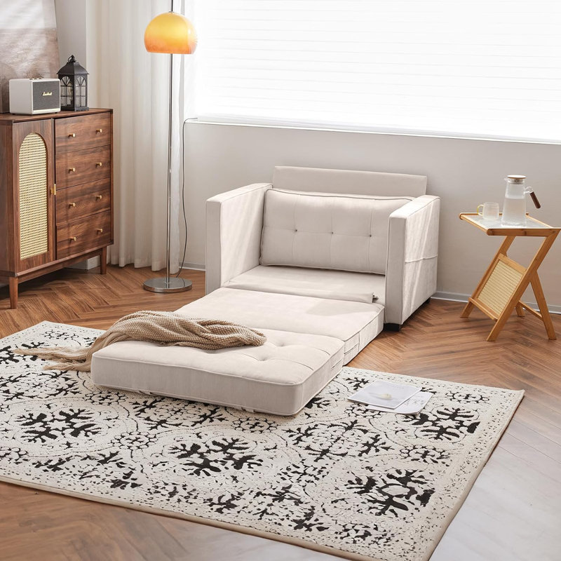 Canapé-lit en chenille 43,31 po Ruthi, Chenille crème