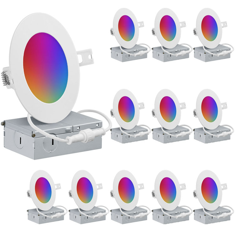 4" Slim LED Smart WIFI RGB Recessed Ceiling Light w/Junction Box, 10W No Hub required