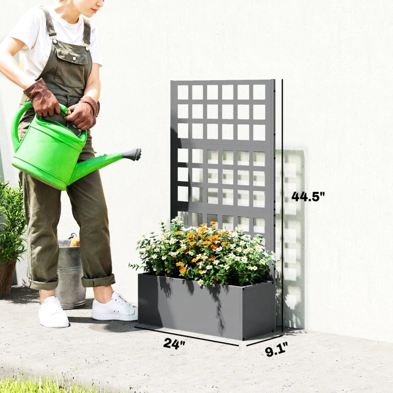 Jardinière en acier galvanisé Trellis, Gris