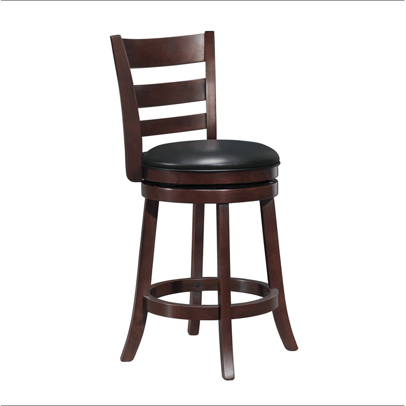Chaise de salle à manger pivotante à 360 degrés à hauteur de comptoir cerisier foncé avec repose-pieds confortable en bois massif 1pc