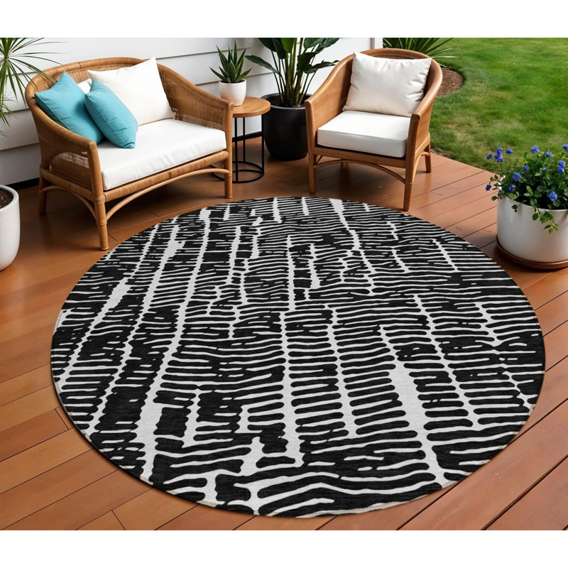 Tapis rond noir et ivoire 8 po