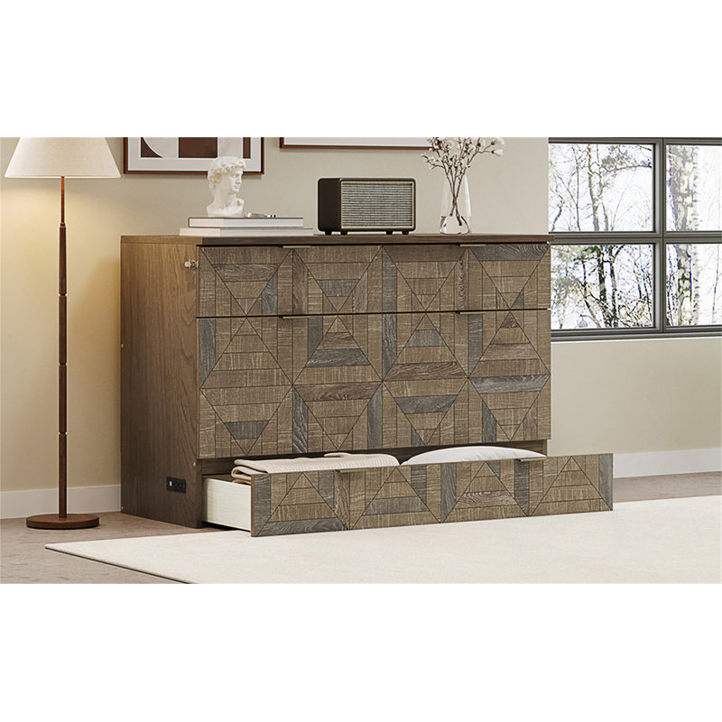 Lit escamotable avec station de charge et grand tiroir de rangement, Double