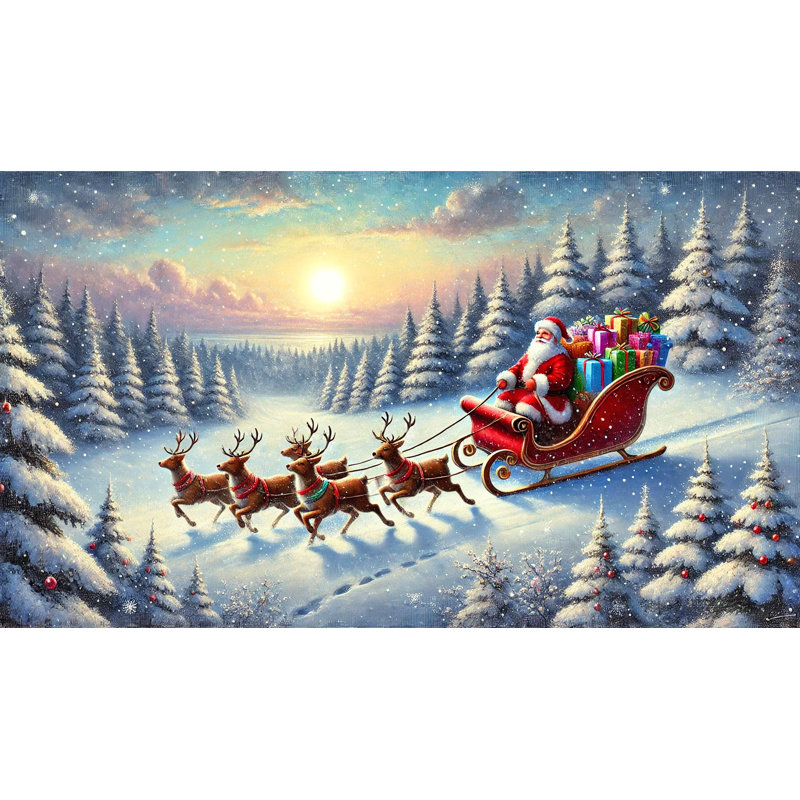 «Santa's Sunrise Flight», reproduction sur toile tendue, H 20 po x l 35 po