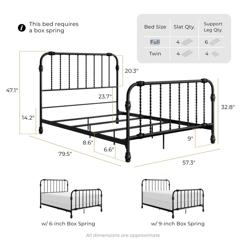 Wren Metal Spindle Panel Bed, Full, Black