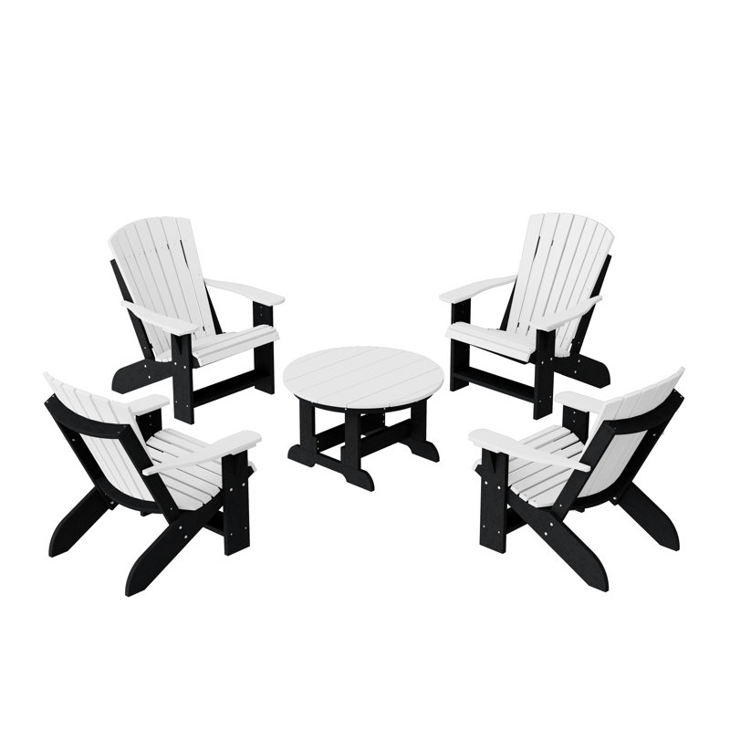 Ensemble de conversation de chaise Adirondack 5 pièces Heritage, Blanc/Noir