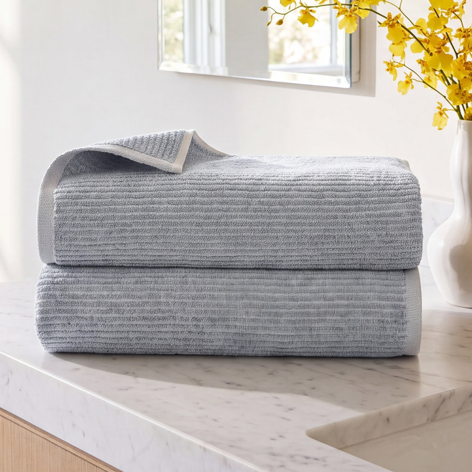 Ribbed Viscose Cotton Bath Sheets, Denim Blue