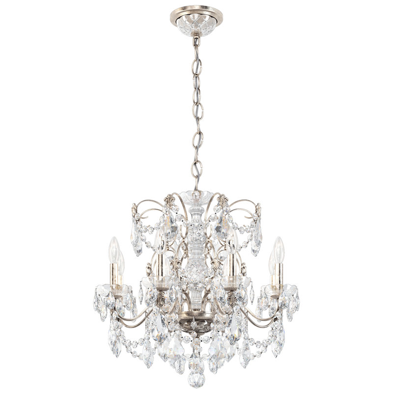 Century 8 - Light Candle Style Chandelier, Antique Silver, Heritage Handcut Crystal Clear
