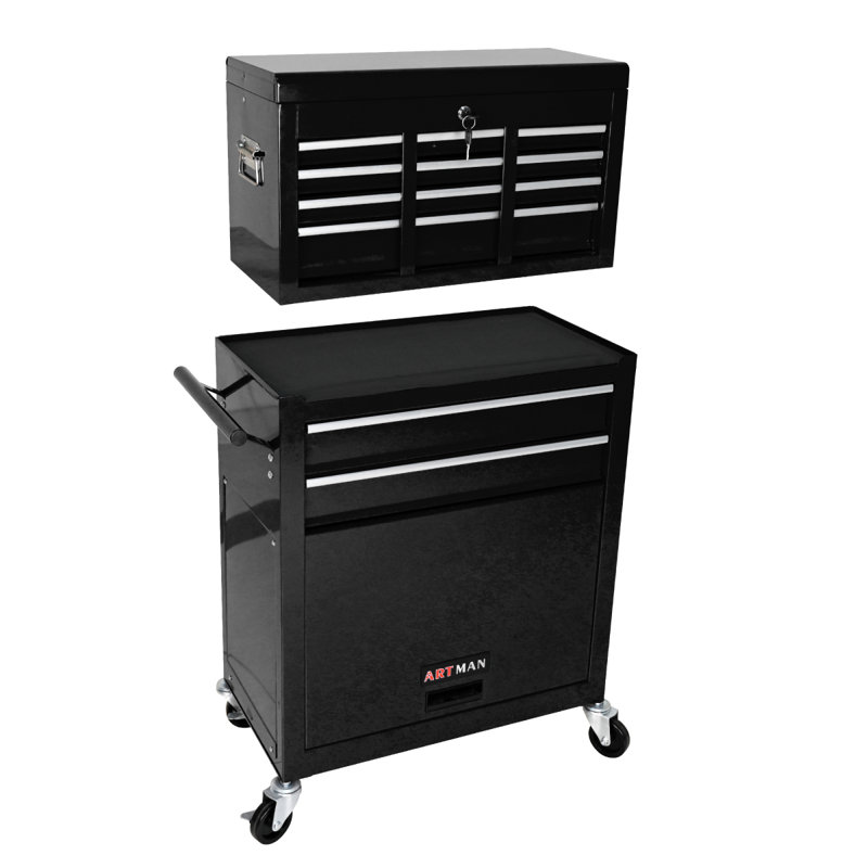 Coffre à outils roulant à grande capacité avec roulettes et tiroirs, armoire de rangement pour outils 8 tiroirs, Noir