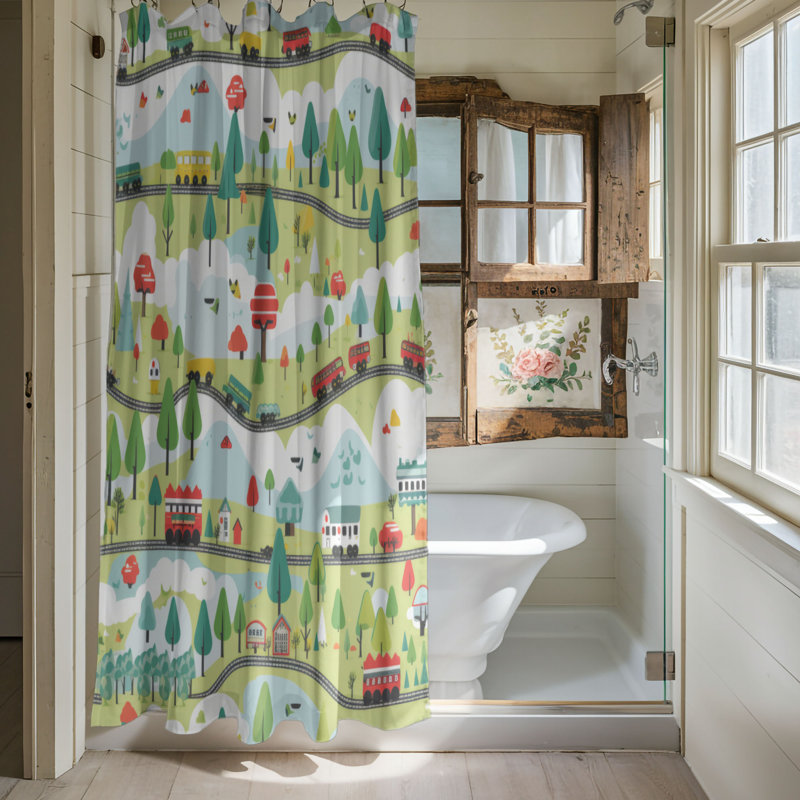 Happy Train - Rideau de douche Premium, H 74 po x l 71 po