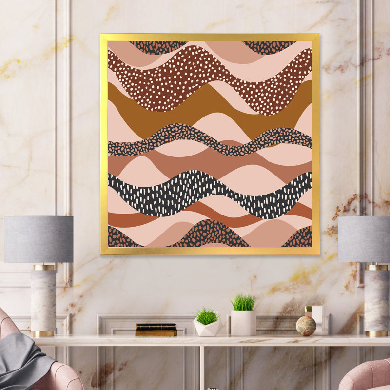 Wavy Seamless Pattern In Natural Geo Style I - Print on Canvas, 16" H x 16" W x 1" D, Gold Picture Frame