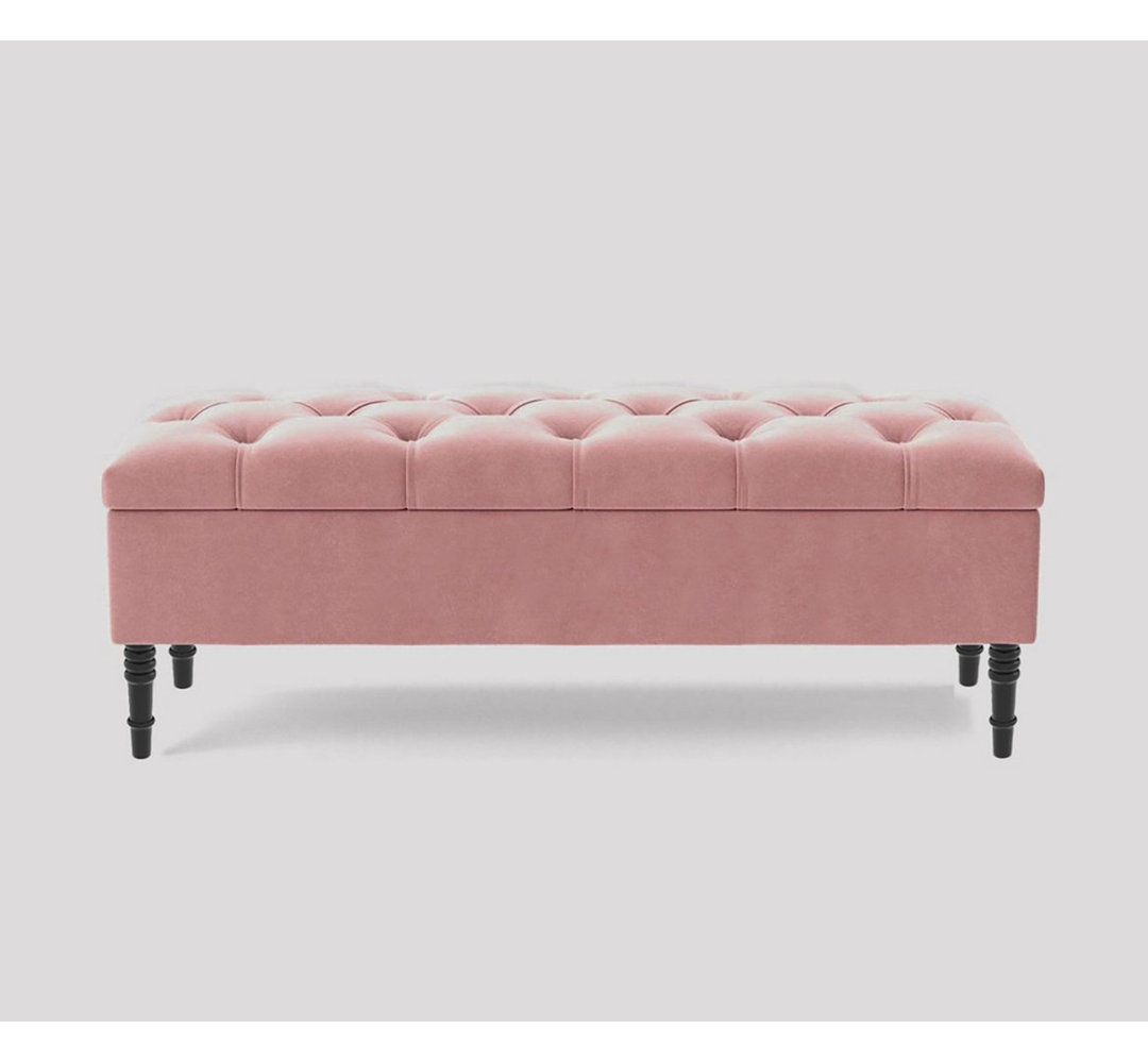 Alyana 137cm Wide Tufted Rectangle Ottoman Storage Bench - Upholstery Velvet Shoes Bench with Turned Wooden Legs