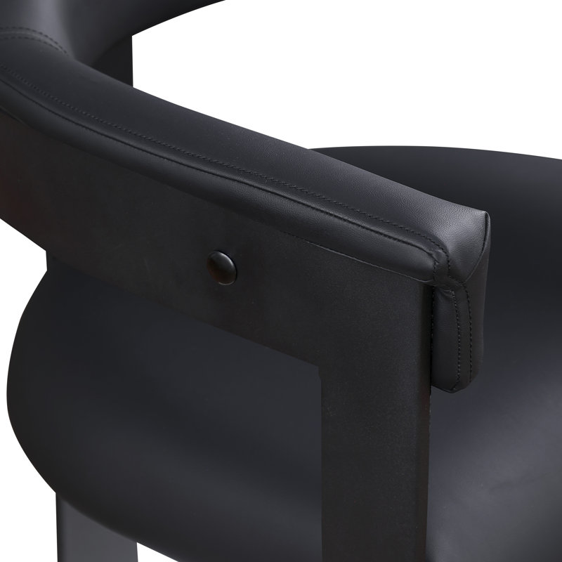 Romeo Finished Upholstered Back Arm Chair, Black Vegan Leather, Matte Black Powder Coating