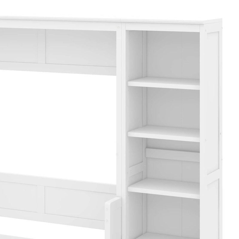 Lit escamotable double avec bureau et bibliothèque, Blanc, Double