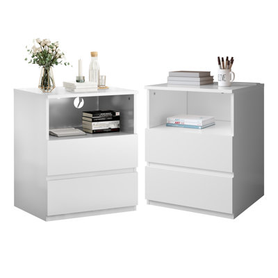 (Ensemble de 2) table de bout avec station de charge USB C rapide, table d'appoint avec canapé à 2 tiroirs, grande armoire de rangement moderne en bois pour le salon, la chambre à coucher, le bureau