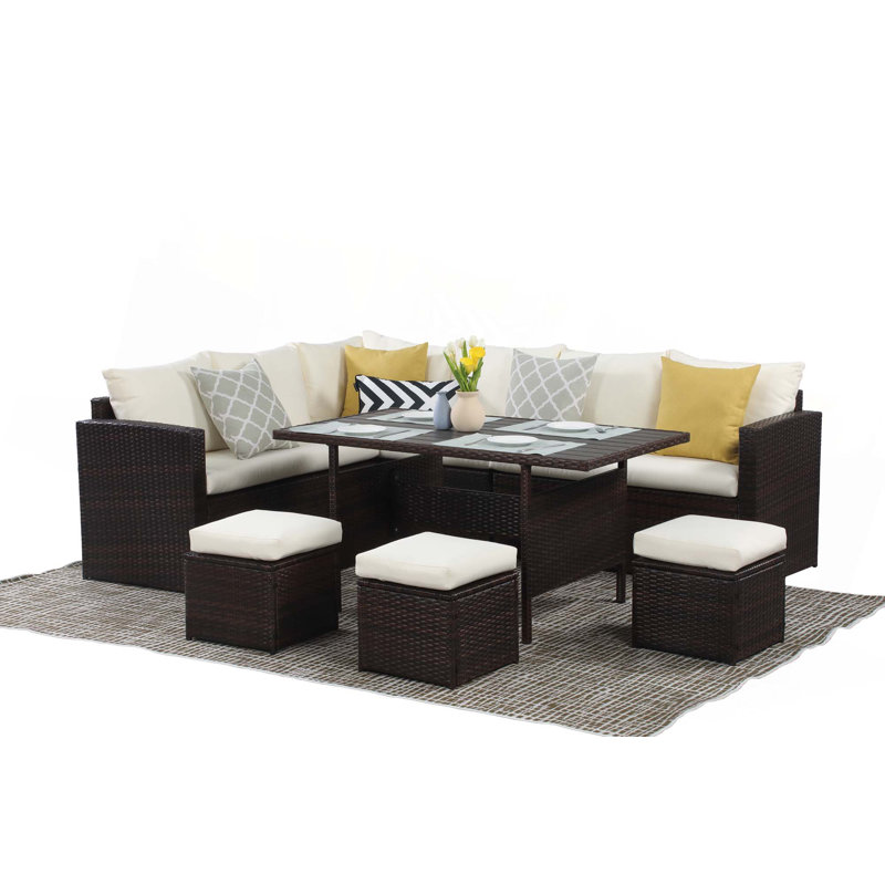 Ensemble de canapé modulaire en rotin 7 pièces PE, Brun