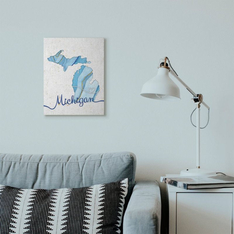 «Michigan Agate Blue US State Design», impression sur toile, Toile tendue, H 20 po x l 16 po x P 1,5 po