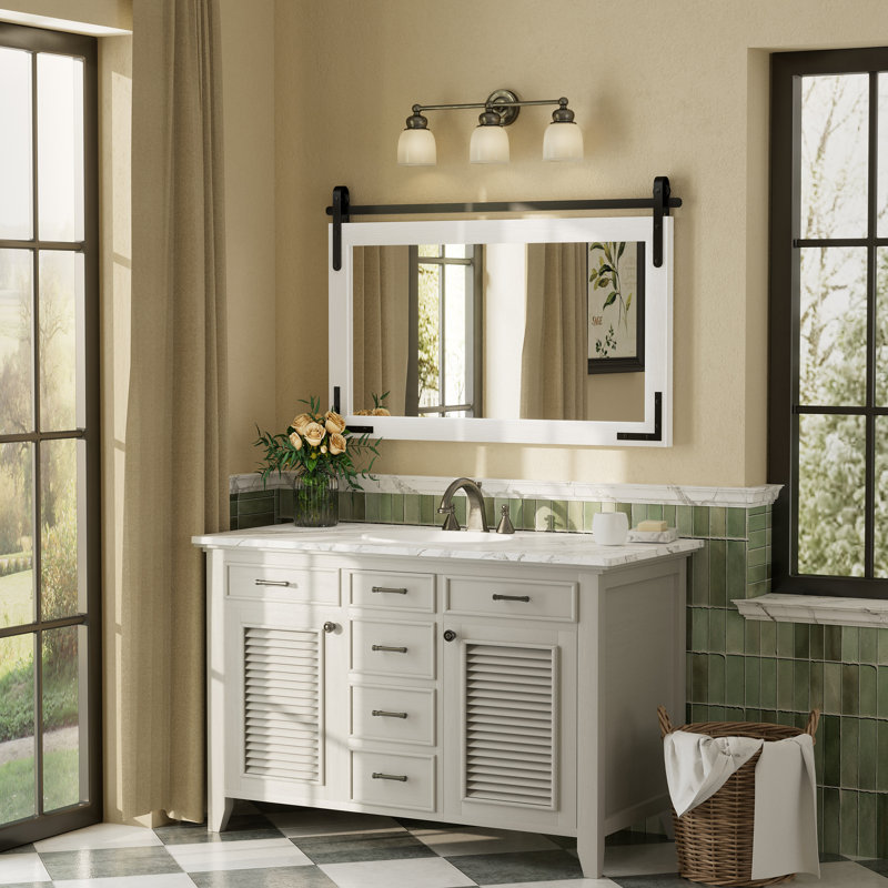 Miroir mural Amara Rustic Farmhouse, 40 po x 26 po; Horizontale, Blanc