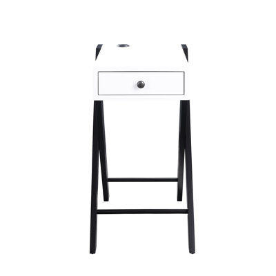 Table Hip blanche et noire avec fonction de chargement et compartiment de rangement dissimulé chic avec espace de tiroir dissimulé pour une apparence propre