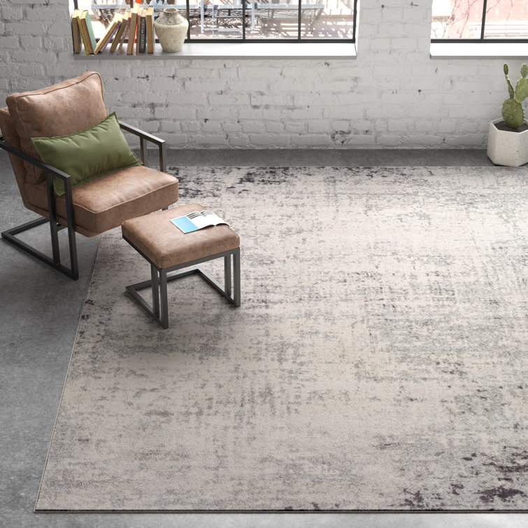 Haili Abstract Charcoal/Light Grey/White Area Rug