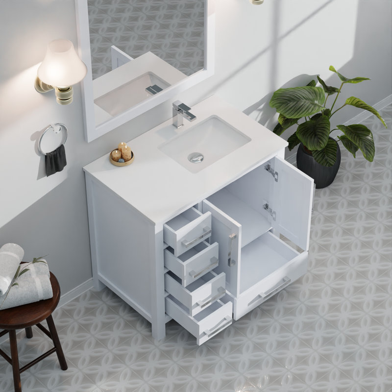 Jacques 36" Single Bathroom Vanity Set, White, White Cultured Marble