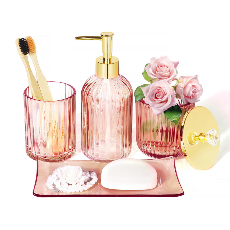 Ensembles d'accessoires de salle de bain Designer Blue, Verre rose