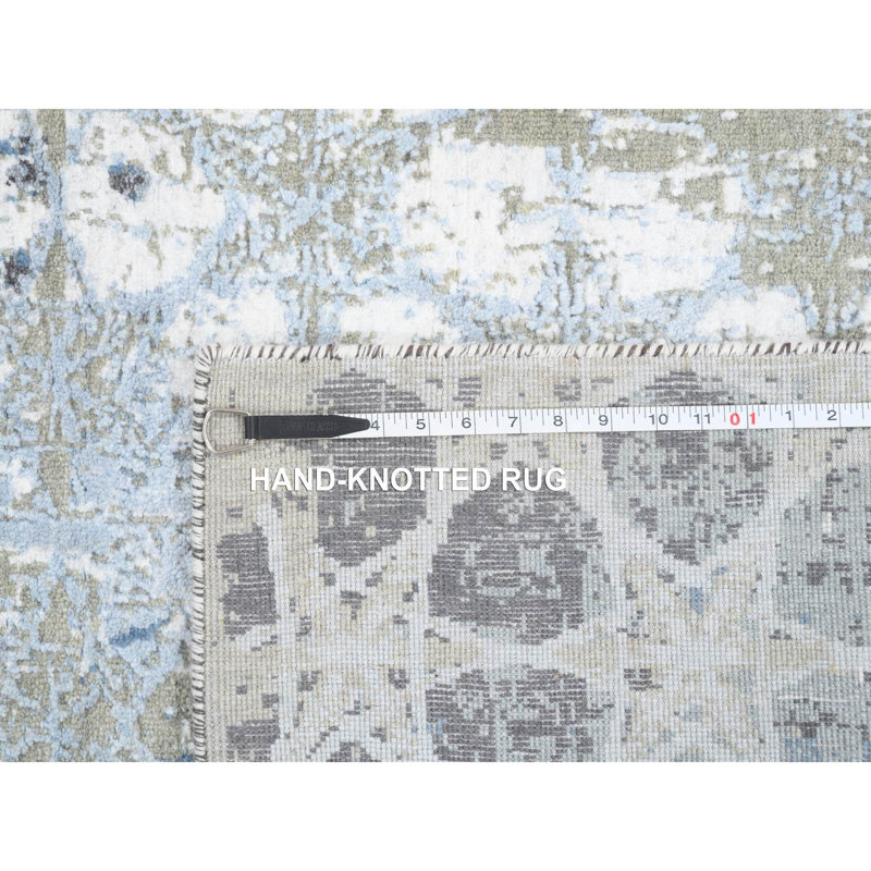 Tapis oriental gris et bleu en laine et en soie noué à la main 2 pi 8 po x 5 pi 10 po 295D8A33C04B4C75BDFAA4DB4E766E4F