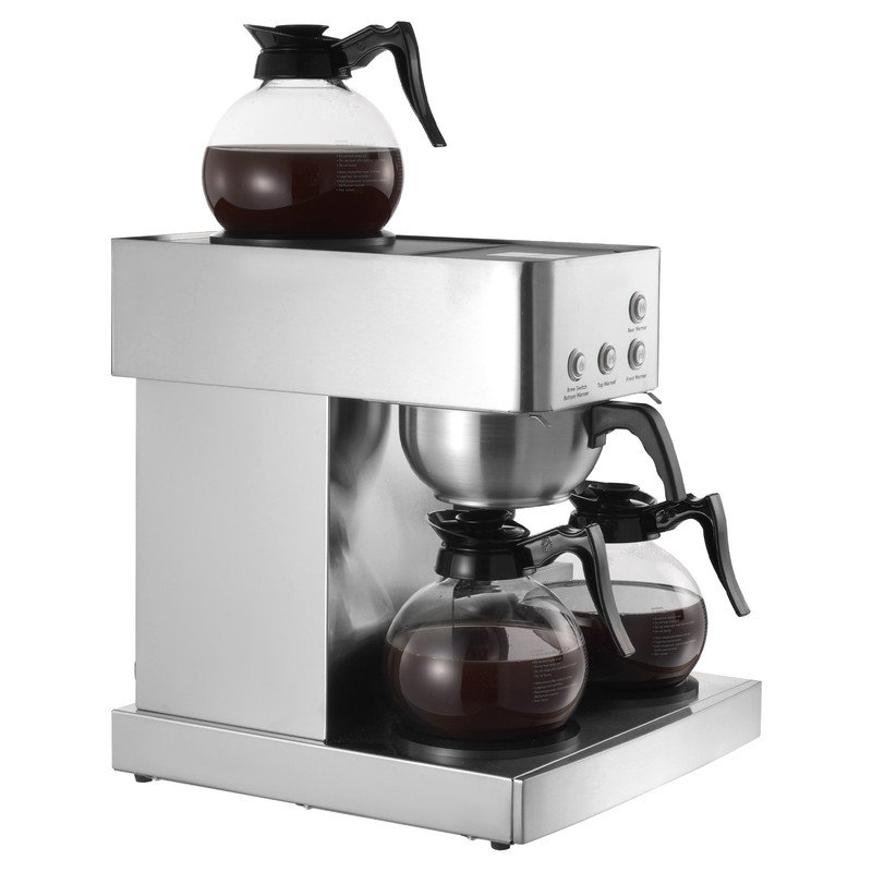 12 Cup Commercial Drip Coffee Maker, Stainless Steel Coffee Brewer with 4 Glass Carafes and 4 Decanter Warmer Plates, Ideal for Office, Restaurant, Coffee Shop and Home Use
