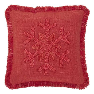 Festive Finds Red Snowflake Stone Washed Fringed Pillow 12x12