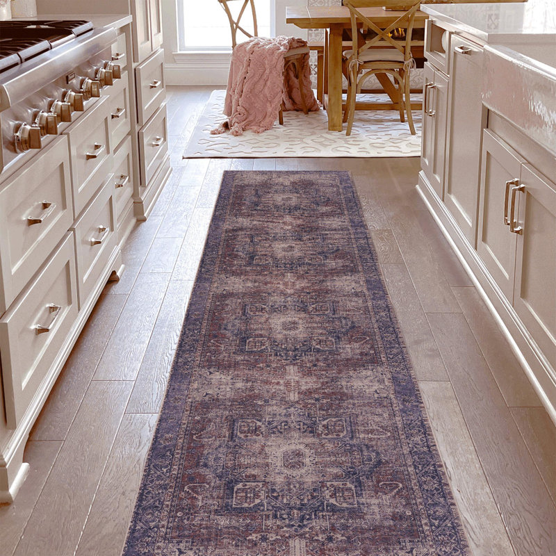 Burgundy Washable Area Rug, Rectangle 2'5" x 10'