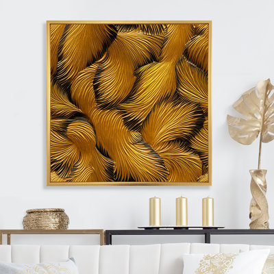 Golden Feathers Serenity I - art mural plumes