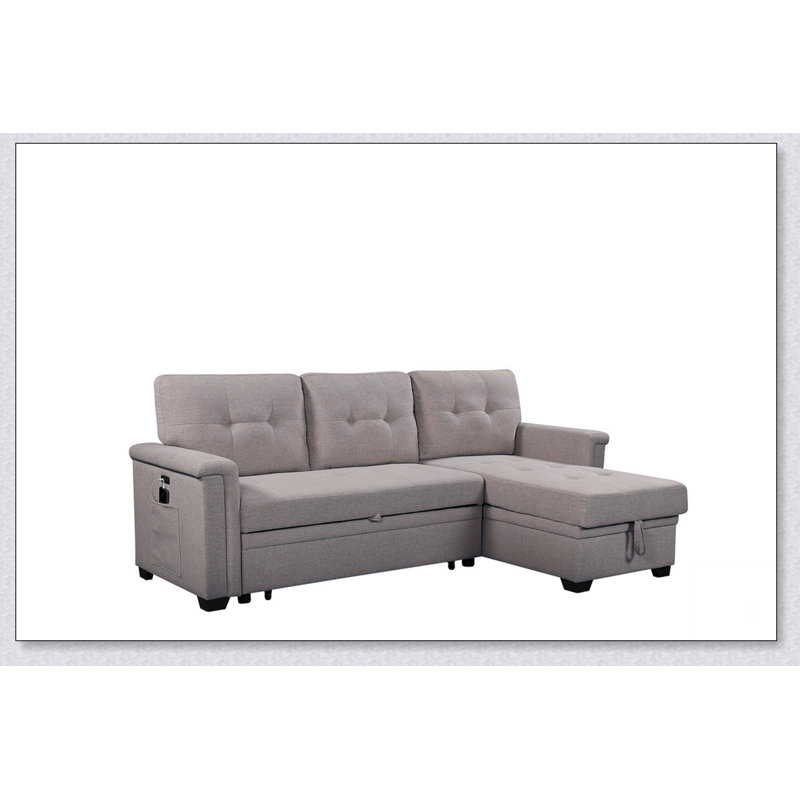 Nathan 84" Reversible Sleeper Sectional Sofa, Light Gray Linen