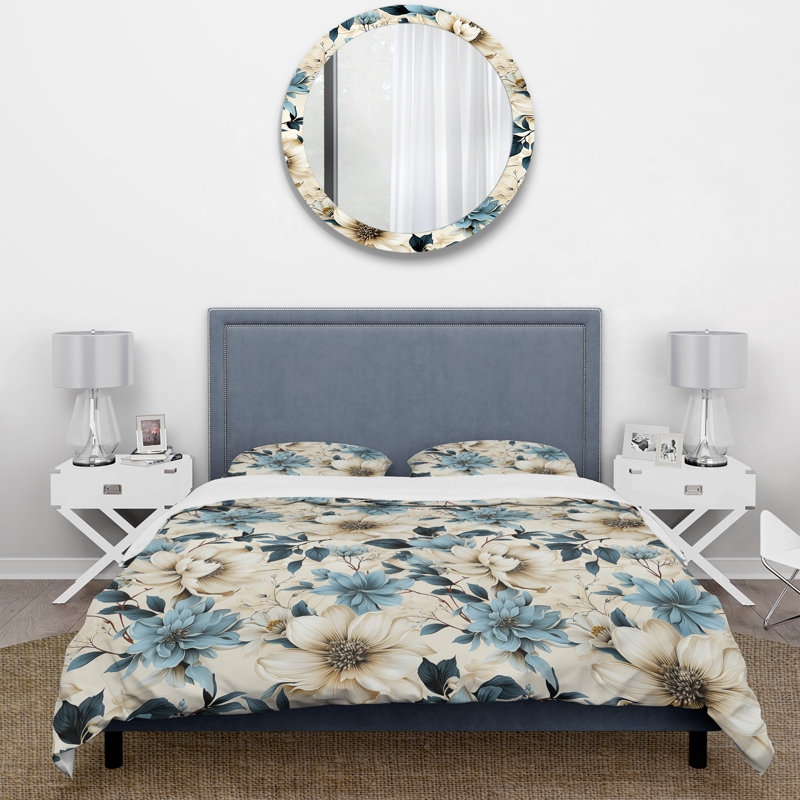 Ensemble de housse de couette Sandy Beige And Blue Hydrangea Tranquility III