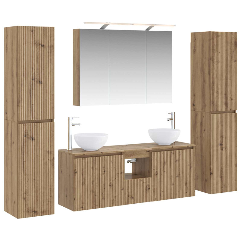 Vanity & Mirror Set, Medium Wood