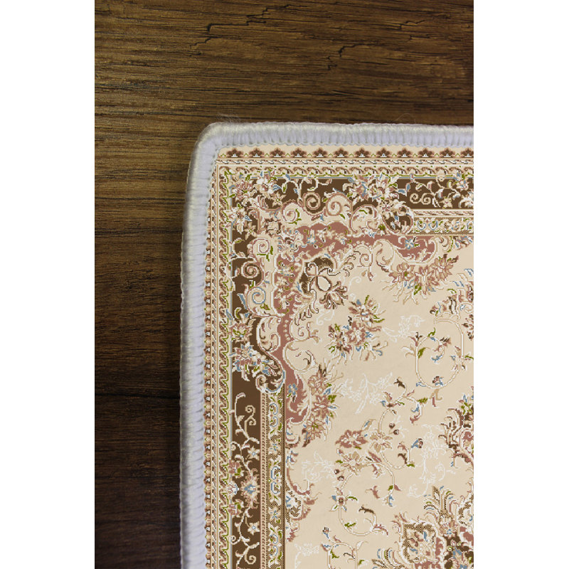 Tapis écologique (4,6 x 7,2 pi), 100% polyester, 650 g / m², antibactérien, impression numérique, envers en PVC antidérapant | Lavable à la machine, beige, crème et brun clair | Parfait pour le salon et la chambre à coucher
