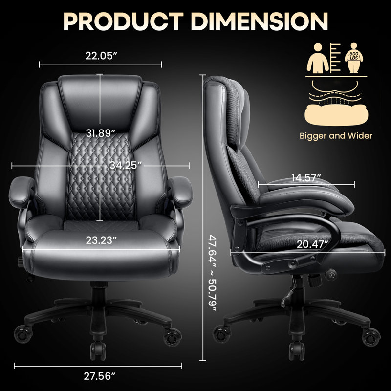 Big And Tall Office Chair, High Back Ergonomic Office Chair, 500lbs, Gray