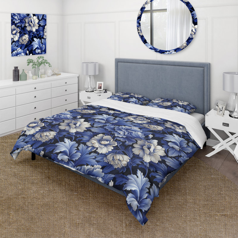 Cobalt Blue Damask Victorian Pattern I Duvet Cover, King Duvet Cover + 2 King Shams