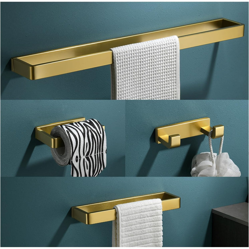 Stainless Steel Bathroom Hardware Set - 4-Piece Towel Bar, Holder, And Racks, Gold