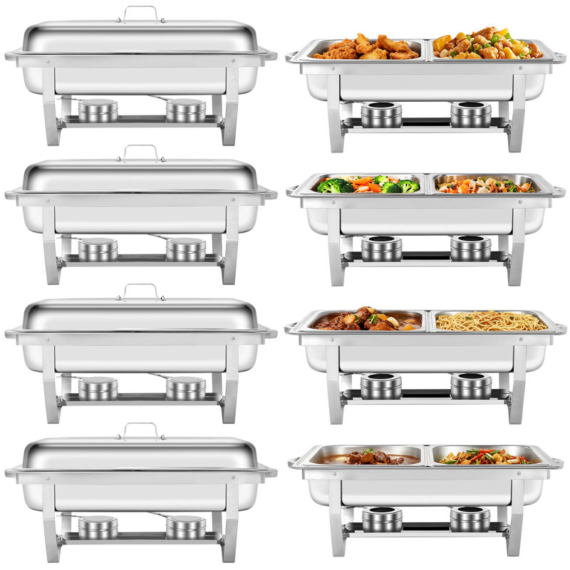 8 Pack Chafing Dish Buffet Set, Half Size 8Qt Food Warmer, Silver