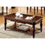 Table basse 3 pièces avec design traditionnel, pieds tournés et tablette ouverte en bois teinté cerisier pour espace de vie principal