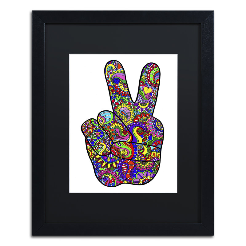« psychédélique mehndi paix sign », impression sur toile encadrée, H 20 po x l 16 po x P 0,5 po, Noir