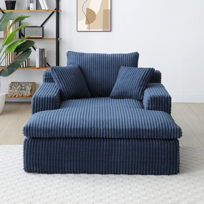 Chaise longue d'intérieur 64 po x 46 po en bleu, surdimensionné en fausse fourrure avec support lombaire confortable et éponge à haute densité