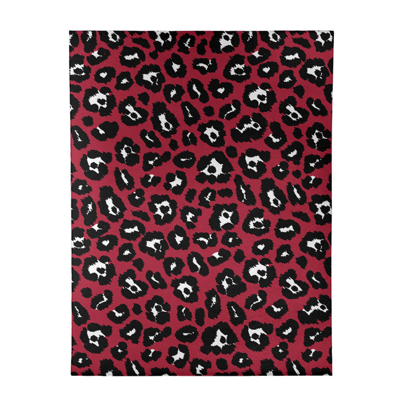 Tapis rouge / noir / blanc à imprimé animal, Rectangle 9 pi x 12 pi