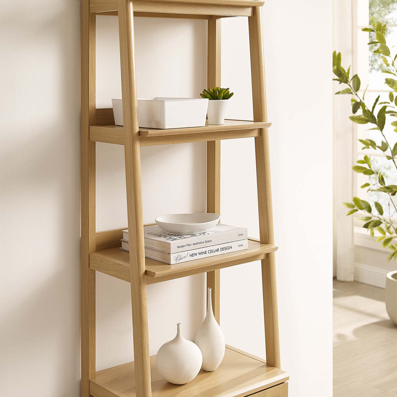 Bixby Oak 21" Slim Tiered Bookshelf with Concealed Storage