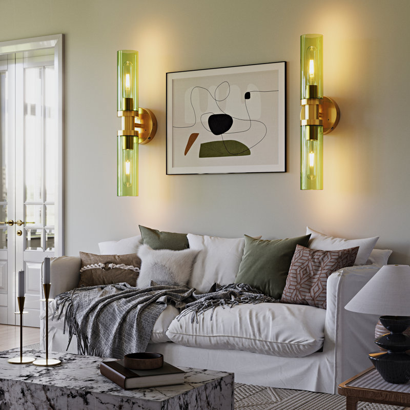 16.5" Rechargeable Dimmable Wall Sconce with Remote & Bulbs, Green