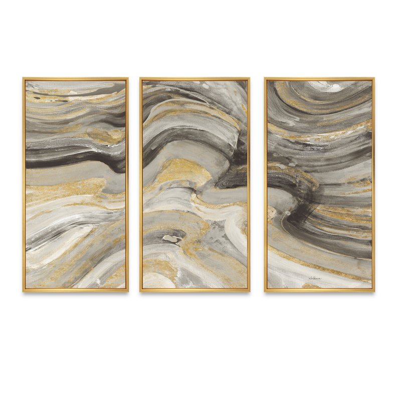 Glam Gold Canion - ensemble de 3 reproductions d'art moderne sur toile encadrées, 32" H x 48" W, Cadre doré
