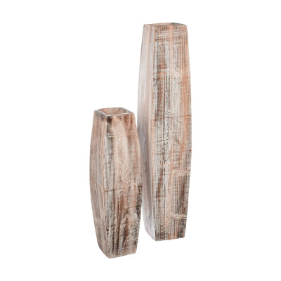  Vase Duo H 37 "- Grands vases en bois blanchis à la main (ensemble de 2)
