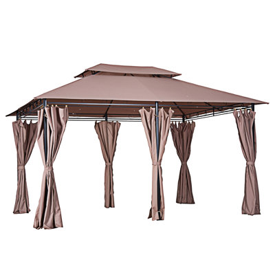 Outsunny Patio Gazebo, Outdoor Gazebo Canopy Shelter With Curtains, Vented Roof, Steel Frame  Garden, Lawn, Backyard And Deck, Khaki