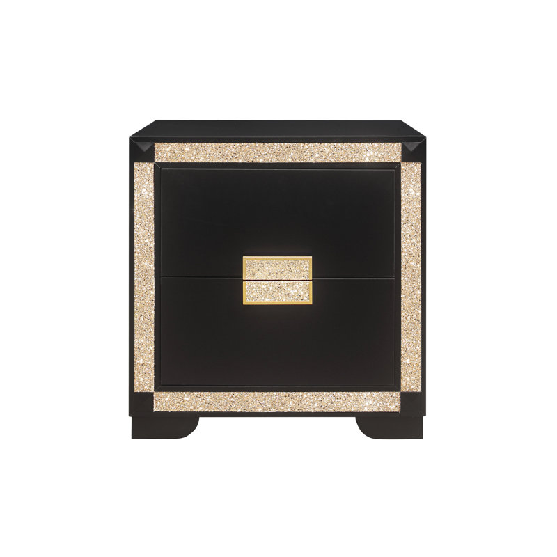 Table de chevet moderne avec finition noire / or et grands compartiments